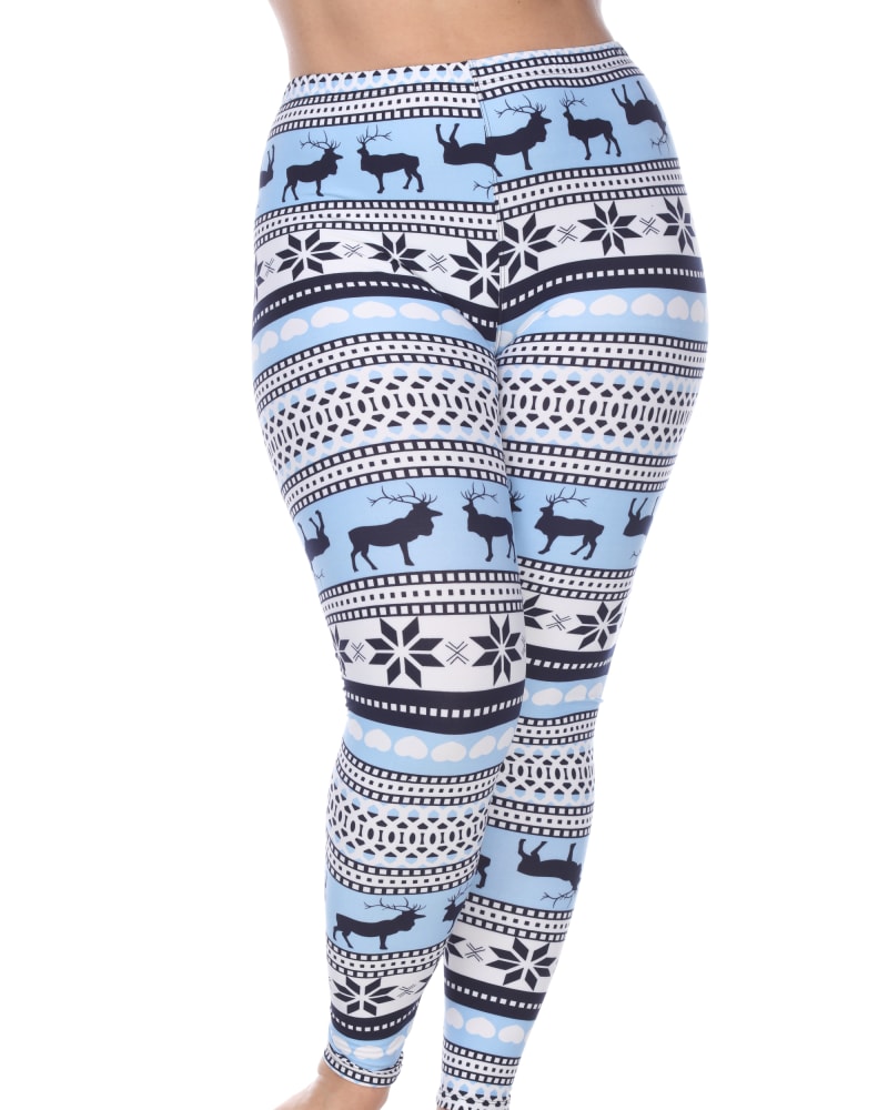 Front of a model wearing a size one-size-fits-all Printed Leggings in Blue White by White Mark. | dia_product_style_image_id:249134
